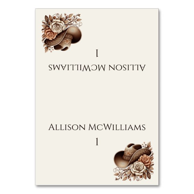 Numeração De Mesa Country Western Cowgirl Hat com Flores (Frente)