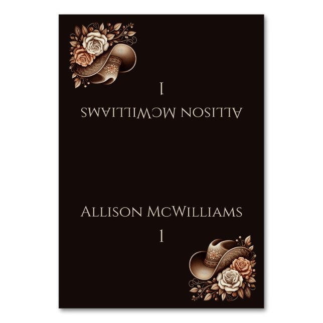 Numeração De Mesa Country Western Cowgirl Hat com Flores (Frente)