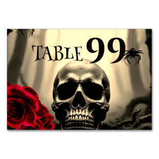 Numeração De Mesa Cranio Gótico Preto Rosas Vermelhas Espeluznante H