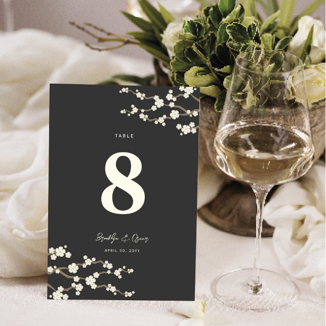 Numeração De Mesa Cream Sakura Cherry Blossoms Elegante Casamento As (Ivory/White/Cream Sakura Cherry Blossoms Elegant Asian Wedding Table Number Card @ fat_fa_tin)