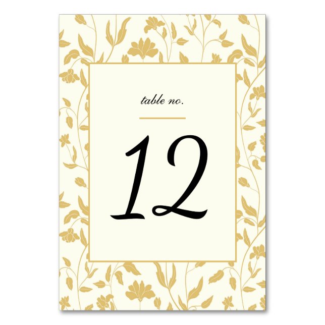 Numeração De Mesa Creme Floral e Casamento Dourado (Frente)