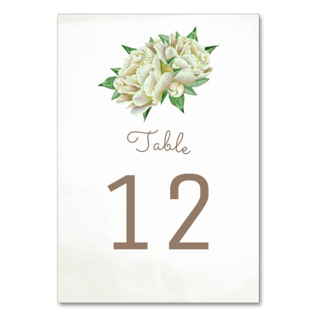 Numeração De Mesa Creme Peony Flower Table Number Cards (Frente)