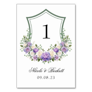 Numeração De Mesa Crest Floral Branco Roxo Casamento