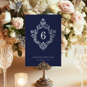 Numeração De Mesa Crista Azul Marinho Antigo Elegante Casamento