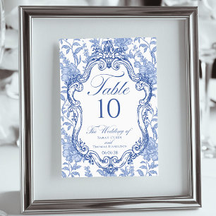 Numeração De Mesa Crista de Casamento Delft Azul Floral Escrita Eleg