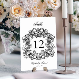 Numeração De Mesa Crista Elegante Vintage Preto Branco Casamento