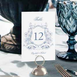 Numeração De Mesa Crista Floral Azul Elegante Casamento Vitoriano