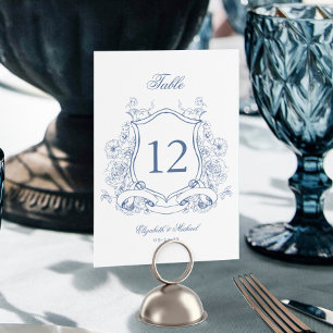 Numeração De Mesa Crista Floral Azul Elegante Casamento Vitoriano
