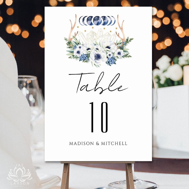 Numeração De Mesa Cristais de Lua Flores Boho Casamento Metafísico  (Criador carregado)