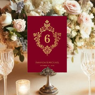 Numeração De Mesa Cristal Borgonha Falso Dourado Antigo Elegante Cas