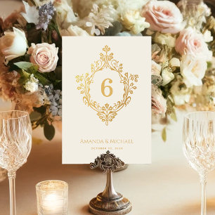 Numeração De Mesa Cristal Folha Dourada Marfim Elegante Casamento Vi
