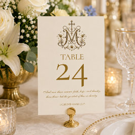Numeração De Mesa Cruz Mariana Dourada de Casamento Católico Tradici