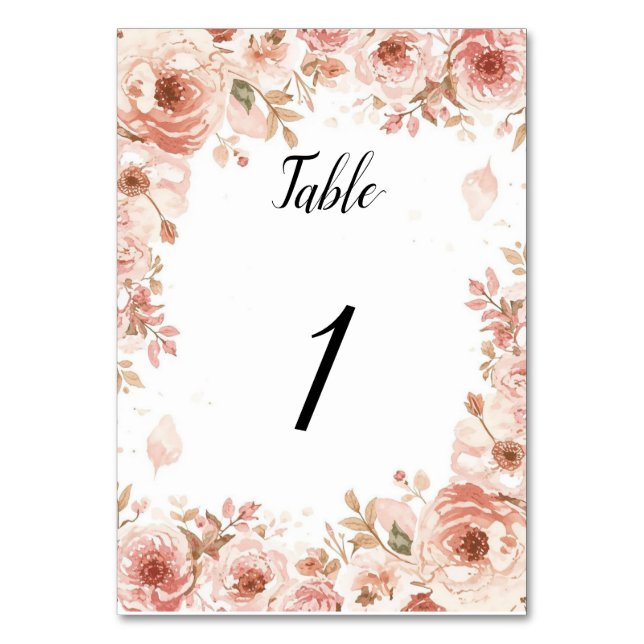 Numeração De Mesa Customisable Floral Wedding Pink Roses Table Numbe (Frente)