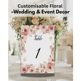 Numeração De Mesa Customisable Floral Wedding Pink Roses Table Numbe