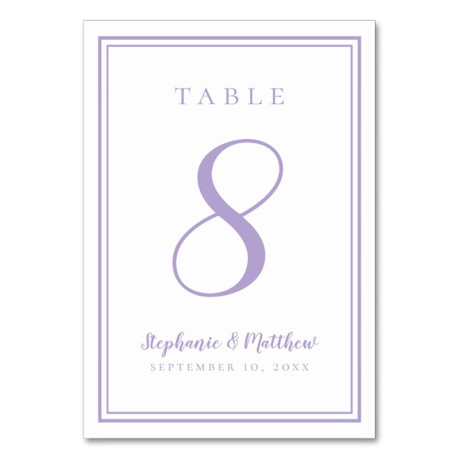 Numeração De Mesa Customized Lavender Wedding Table Number Card (Frente)