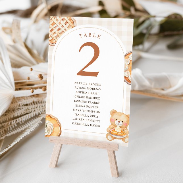 Numeração De Mesa Cutie Pie Gingham Teddy Bear Fall Baby Shower (Criador carregado)