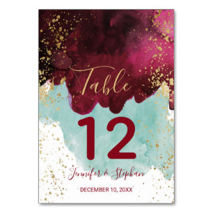 Numeração De Mesa Da aguarela vermelha da cerceta de Marsala números