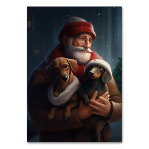 Numeração De Mesa Dachshund com Papai Noel Natal Festivo