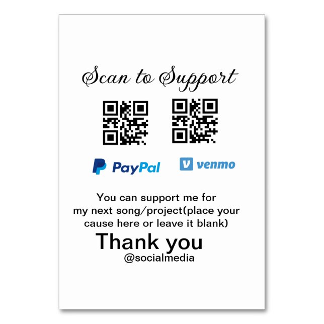 Numeração De Mesa Dádiva virtual jar q r código doação de moeda PayP (Frente)