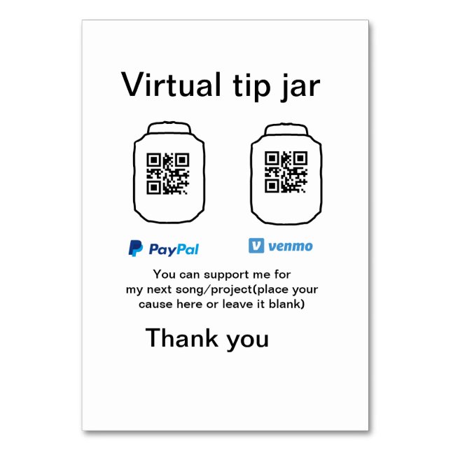 Numeração De Mesa Dádiva virtual jar q r código doação de moeda PayP (Frente)