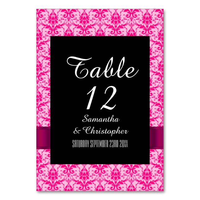 Numeração De Mesa Damasco cor-de-rosa brilhante (Frente)