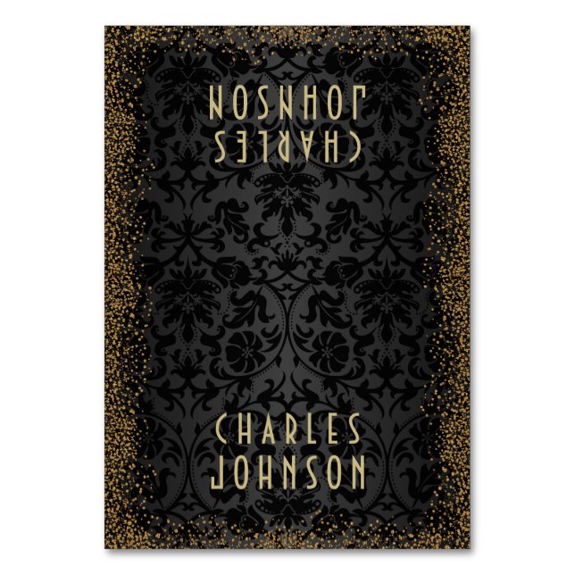 Numeração De Mesa Damasco Preto e Dourada Falha de Confetti - Coloca (Frente)