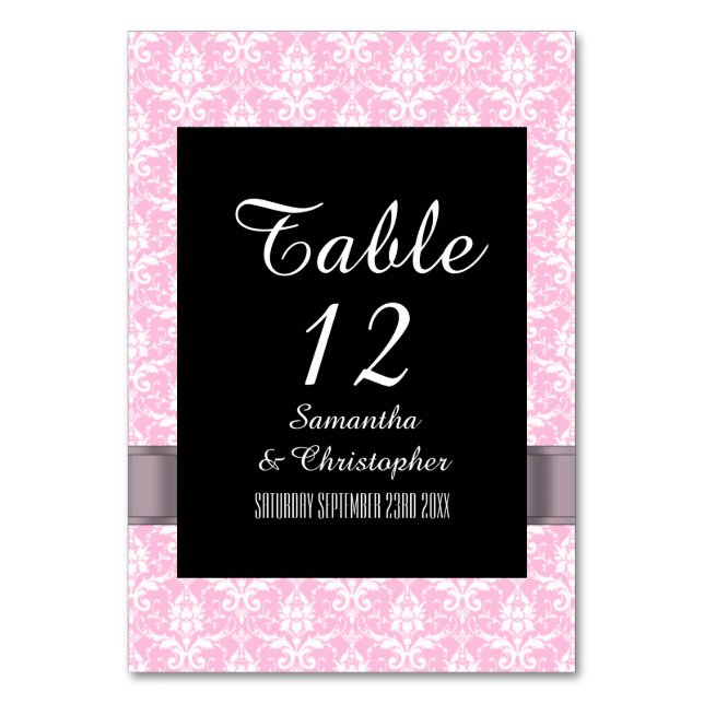 Numeração De Mesa Damasco rosa e branco (Frente)
