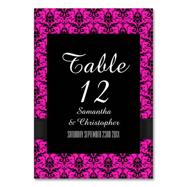 Numeração De Mesa Damasco rosa e preto (Frente)