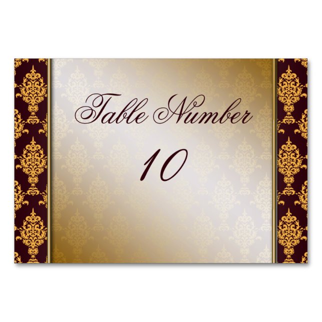 Numeração De Mesa Damask Dourado no Burgundy Borders (Frente)