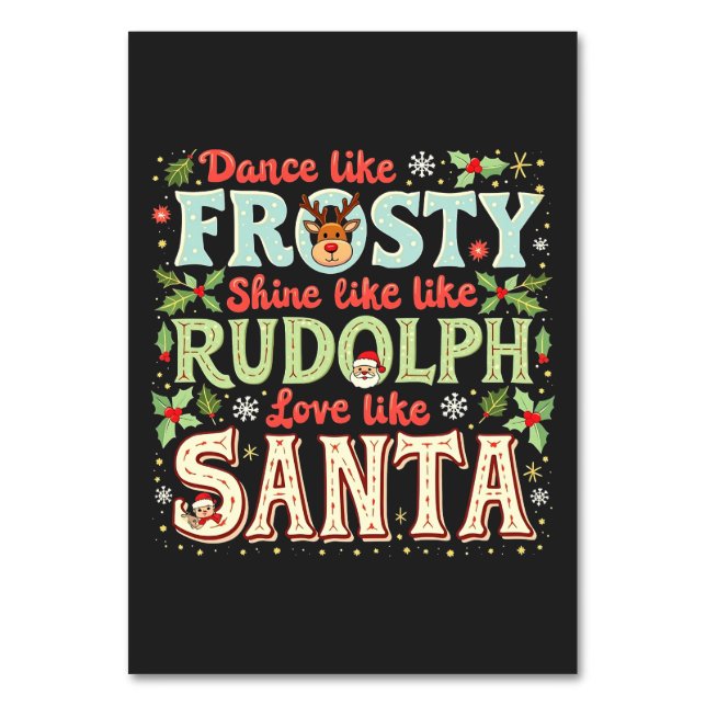 Numeração De Mesa Dançe Como Frosty Brilhe Como Rudolph Amor  (Frente)