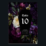 Numeração De Mesa Dark Academia Gothic Floral | Número da Tabela<br><div class="desc">Romântico e meloso, este sinal formal de número da mesa de casamento é perfeito para um sofisticado casamento do gótico moderno. O moody floral design apresenta um buquê natural de flores e amoras lavandas roxas e poeirentas, com folhas verdes escuras, num arranjo luxuoso sobre um fundo preto escuro. Os detalhes...</div>