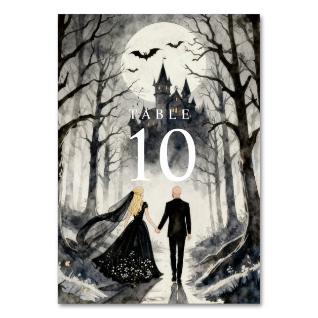 Numeração De Mesa Dark Enchanted Gothic Spooky Wedding Couple Forest (Frente)