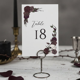 Numeração De Mesa Dark Floral Skull Gothic Wedding Table Number Card