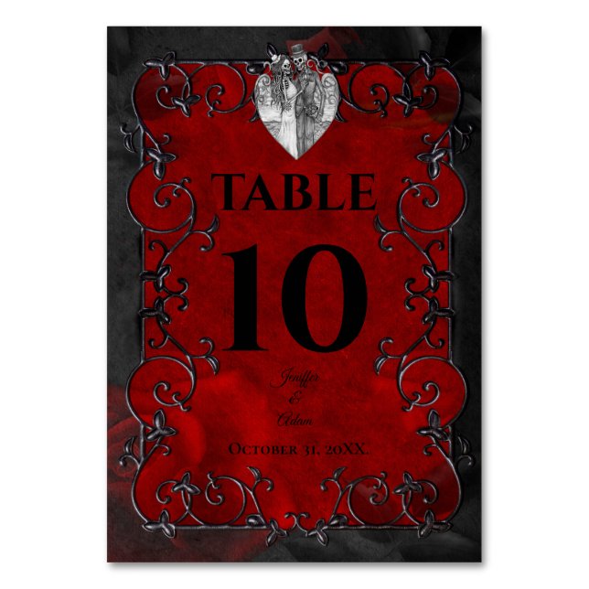 Numeração De Mesa Dark Red Gothic Halloween Wedding (Frente)