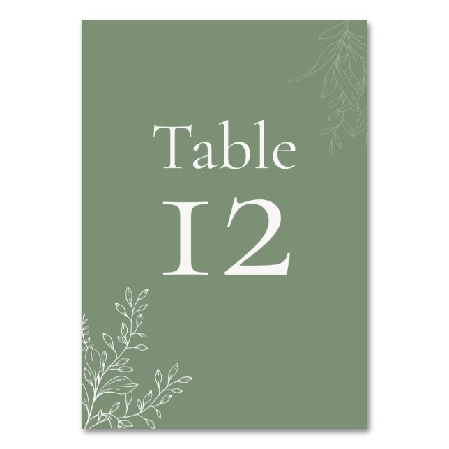 Numeração De Mesa Dark Sage Green Botanical Table Number (Frente)