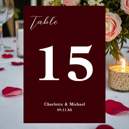 Numeração De Mesa Deep Burgundy Minimalist Wedding