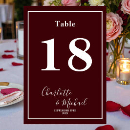 Numeração De Mesa Deep Burgundy Script Minimalist Wedding