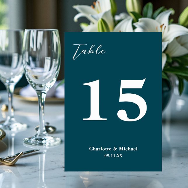 Numeração De Mesa Deep Teal Minimalist Wedding (Criador carregado)