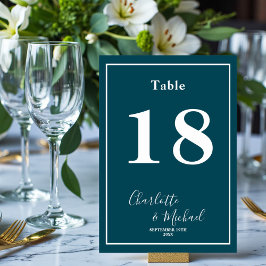 Numeração De Mesa Deep Teal Script Minimalist Wedding