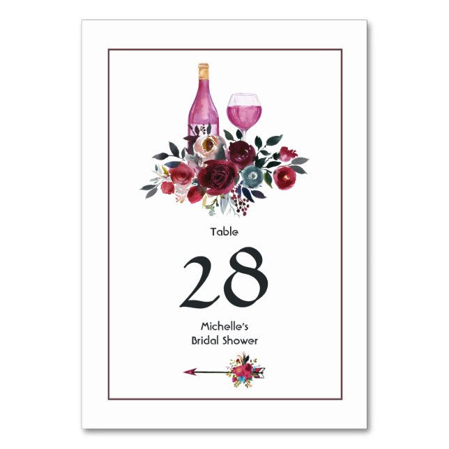 Numeração De Mesa Degustação de vinho Boho Burgundy e Navy (Frente)