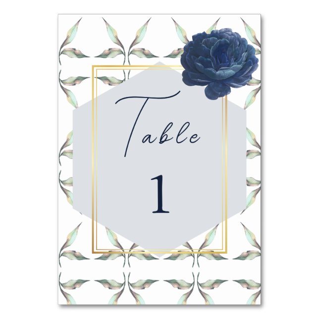 Numeração De Mesa Deixar Padrão E Marinho Azul Casamento Floral (Frente)