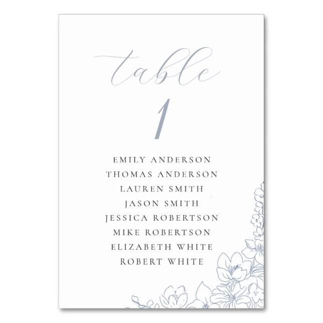 Numeração De Mesa Delicate Blue Floral Wedding Seating Chart (Frente)