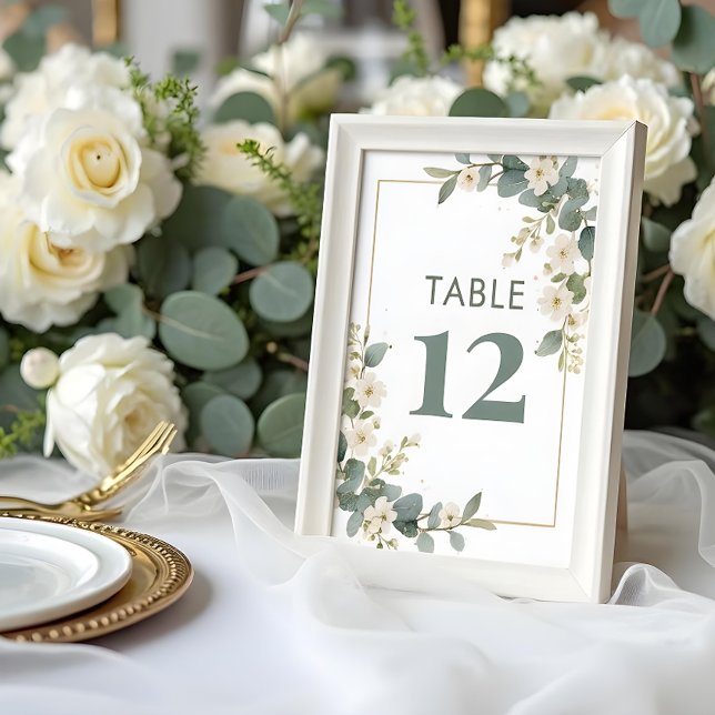 Numeração De Mesa Delicate Romantic Flowers & Eucalyptus Wedding (Delicate Romantic Flowers and Eucalyptus Branches Frame Wedding Table Number Cards with Soft Pastel.)
