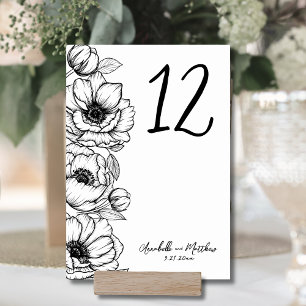 Numeração De Mesa Desenho à Mão Caprichoso Floral de Casamento