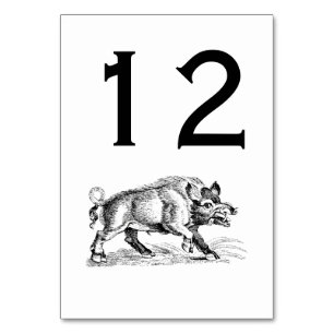 Numeração De Mesa Desenho em Preto e Branco de Javali Antigo #2