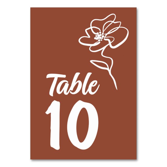 Numeração De Mesa Desenho Floral Laranja Queimado Moderno e Elegante (Frente)