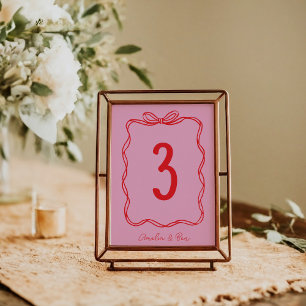 Numeração De Mesa Desenho Manual Rosa Vermelho Doce Casamento