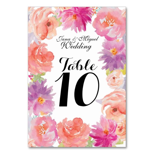 Numeração De Mesa Design floral de aquarela (Verso)