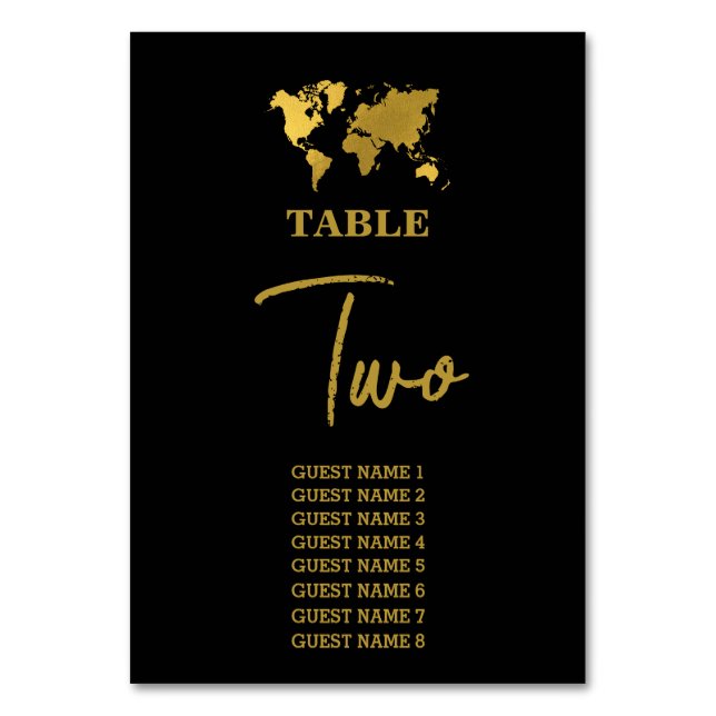 Numeração De Mesa Destination Wedding World Passport Black Gold (Frente)