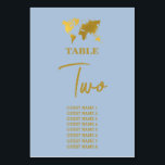 Numeração De Mesa Destination Wedding World Passport Dusty Blue Gold<br><div class="desc">A dusty blue and gold destination wedding passport design with gold world map, airplane and travel elements. This design is ideal for all Spring, Summer, Fall and Winter destination weddings. An elegant dusty blue and gold wedding travel design with passport layout, world map and custom couple photo. A modern destination...</div>